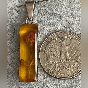 Dried rose in resin Sterling pendant, made in Mexico, vintage style